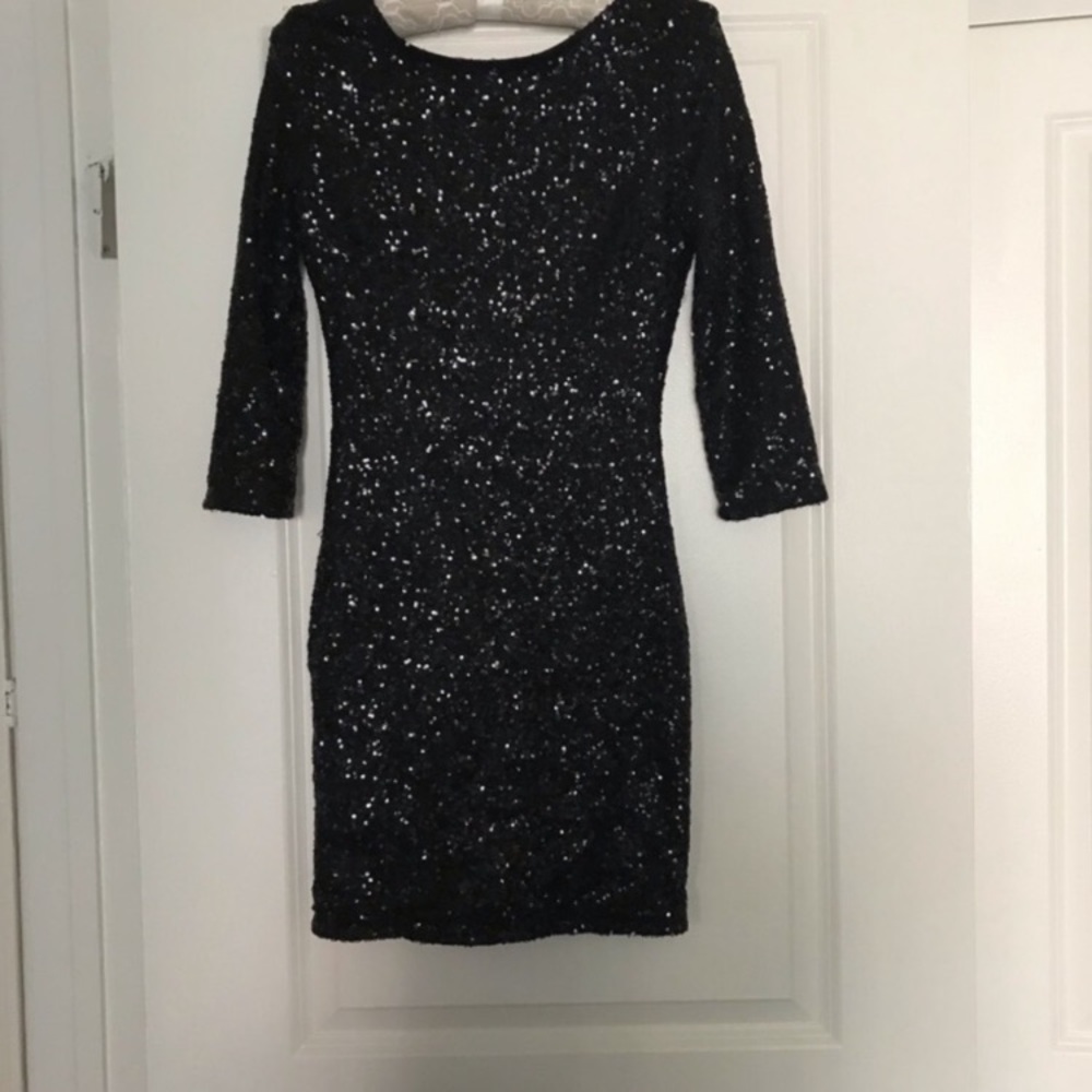 Tobi black sequined mini backless dress